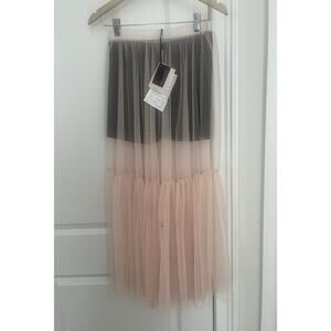 Vanessa Scott designer maxi skirt Sz. M gonna lunge tulle peach black shorts NWT